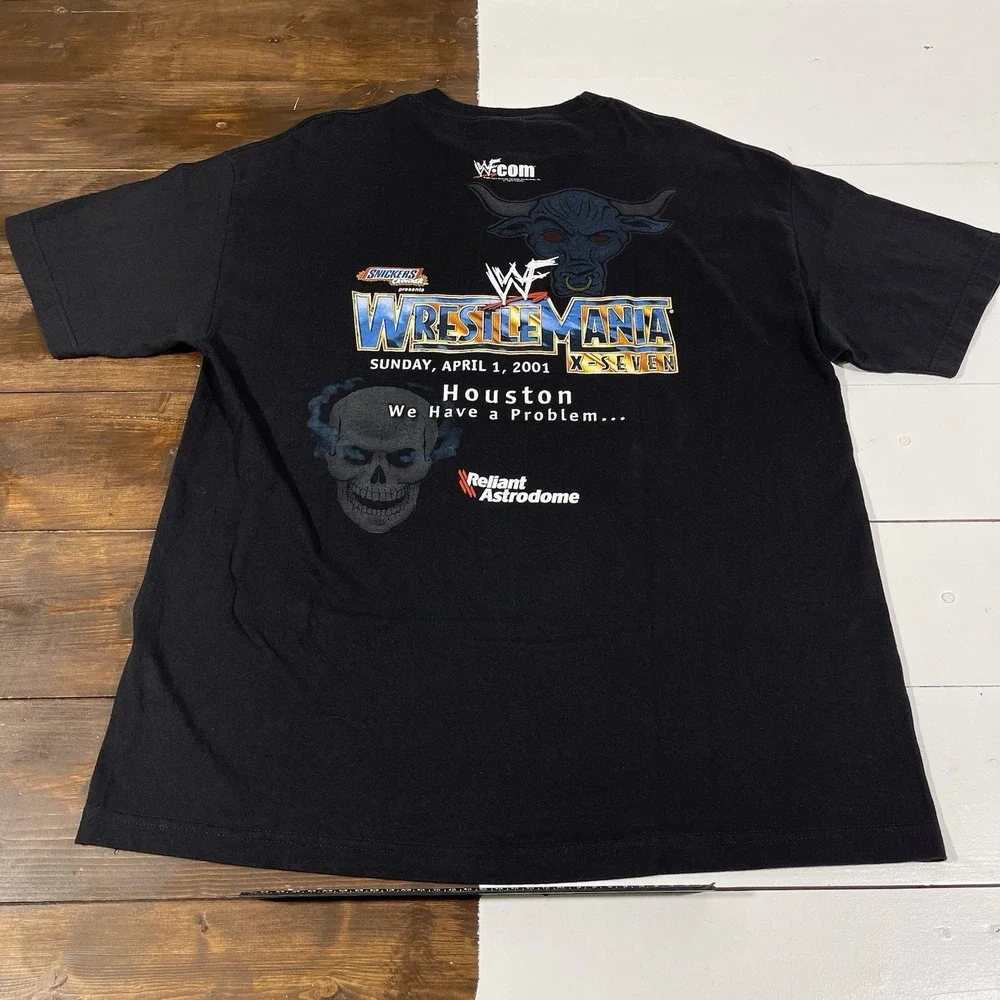 Vintage Wrestlemania 17 Stone Cold Vs The Rock T-Shirt Size XL Black WWF WWE‎